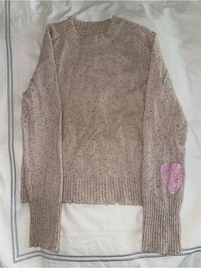 Zadig & Voltaire 100% Cashmere Speckled Sweater with Pink Heart Elbow Patch
